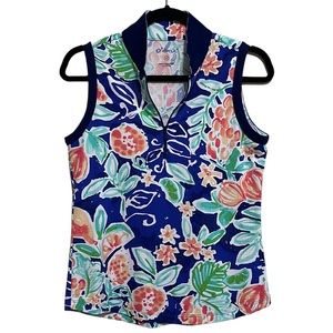 IBKUL Zip Mock Sleeveless Polo Women Small Tutti Navy Multi Golf‎ Outdoor Top
